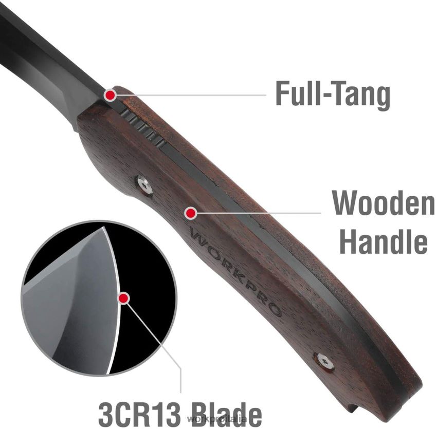 WORKPRO Set combinato di ascia con manico in legno full tang e coltello a lama fissa con fodero in nylon utile B0600L48 attrezzo