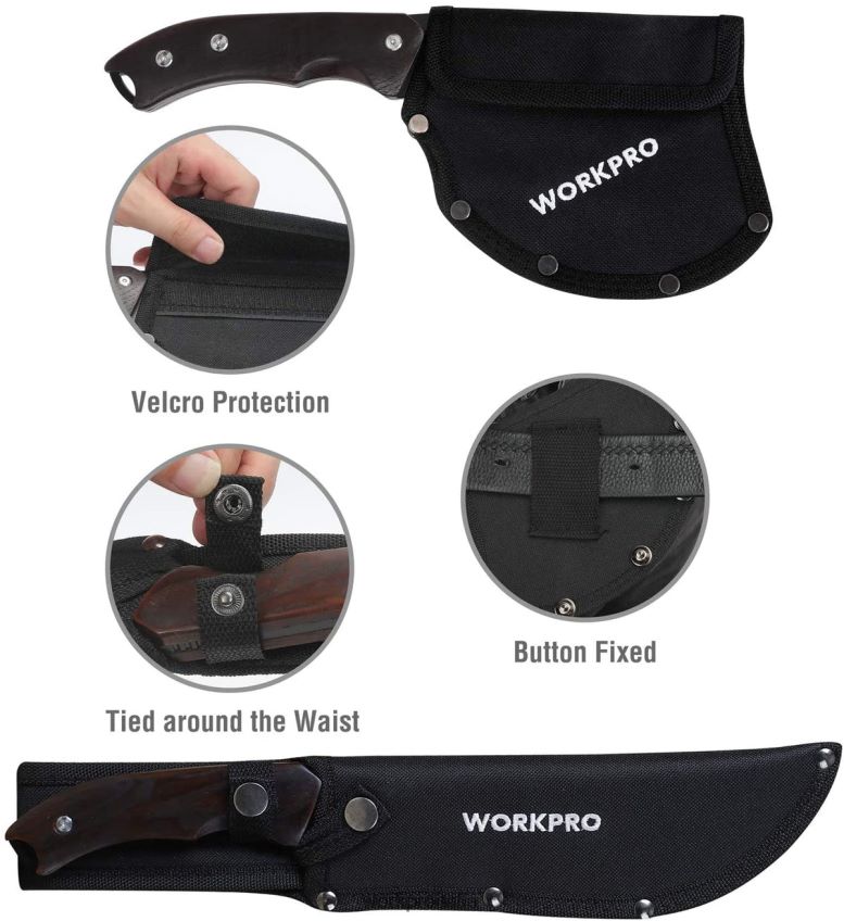 WORKPRO Set combinato di ascia con manico in legno full tang e coltello a lama fissa con fodero in nylon utile B0600L48 attrezzo