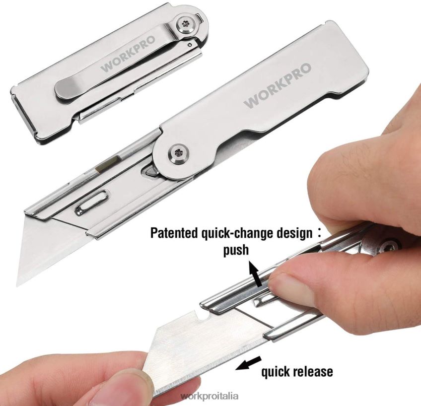 WORKPRO Set di 3 coltelli multiuso pieghevoli a cambio rapido con clip per cintura moderno B0600L45 attrezzo