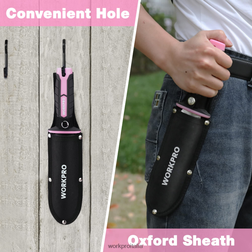 WORKPRO coltello da giardino con fodero in oxford, lama in acciaio inox con tagliente verde/rosa B0600L283 attrezzo