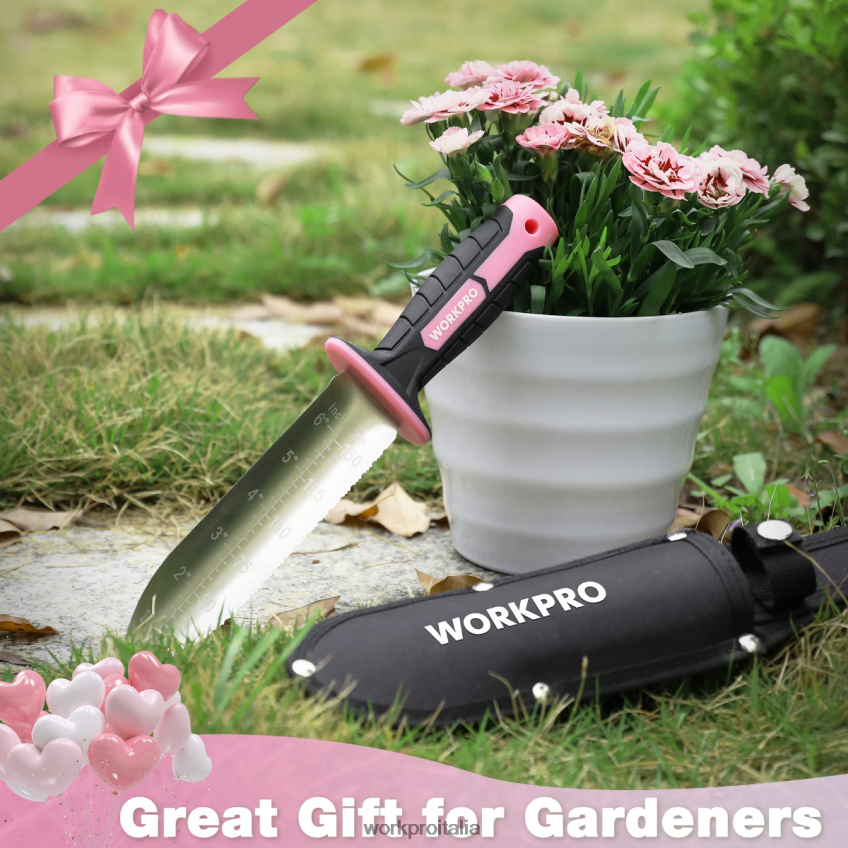 WORKPRO coltello da giardino con fodero in oxford, lama in acciaio inox con tagliente verde/rosa B0600L283 attrezzo