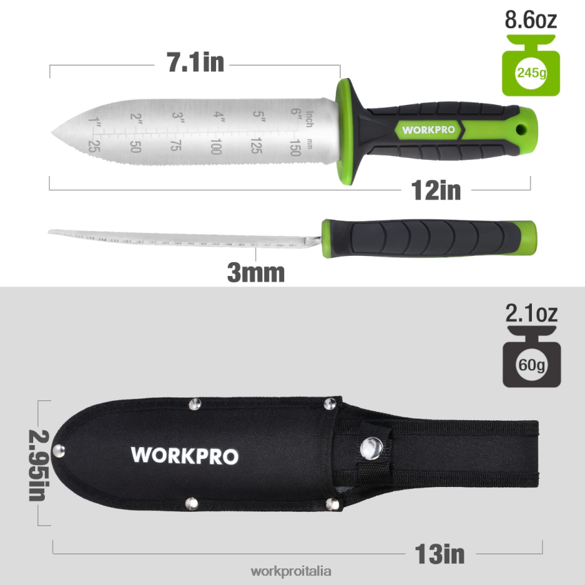 WORKPRO coltello da giardino con fodero in oxford, lama in acciaio inox con tagliente verde/rosa B0600L283 attrezzo