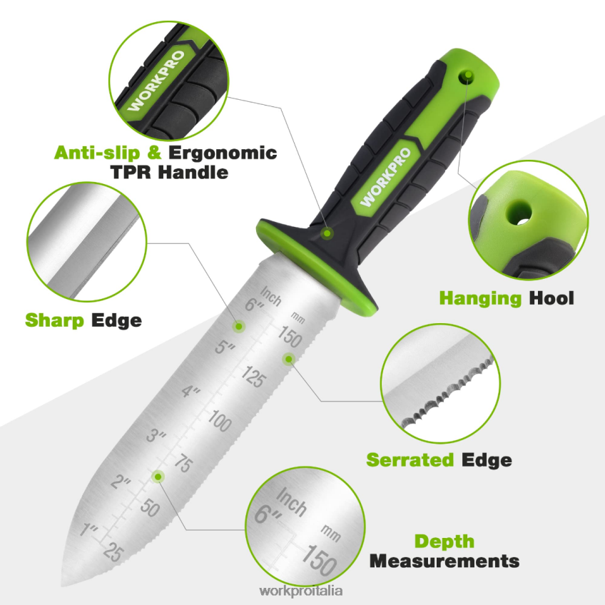 WORKPRO coltello da giardino con fodero in oxford, lama in acciaio inox con tagliente verde/rosa B0600L283 attrezzo