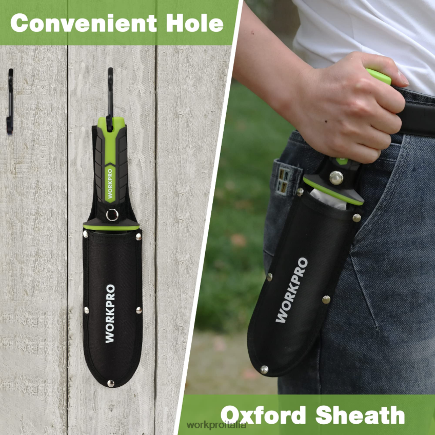 WORKPRO coltello da giardino con fodero in oxford, lama in acciaio inox con tagliente verde/rosa B0600L283 attrezzo