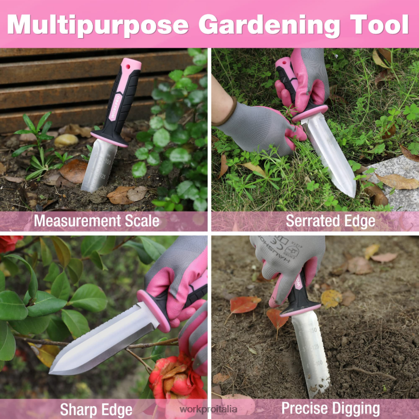 WORKPRO coltello da giardino con fodero in oxford, lama in acciaio inox con tagliente verde/rosa B0600L283 attrezzo