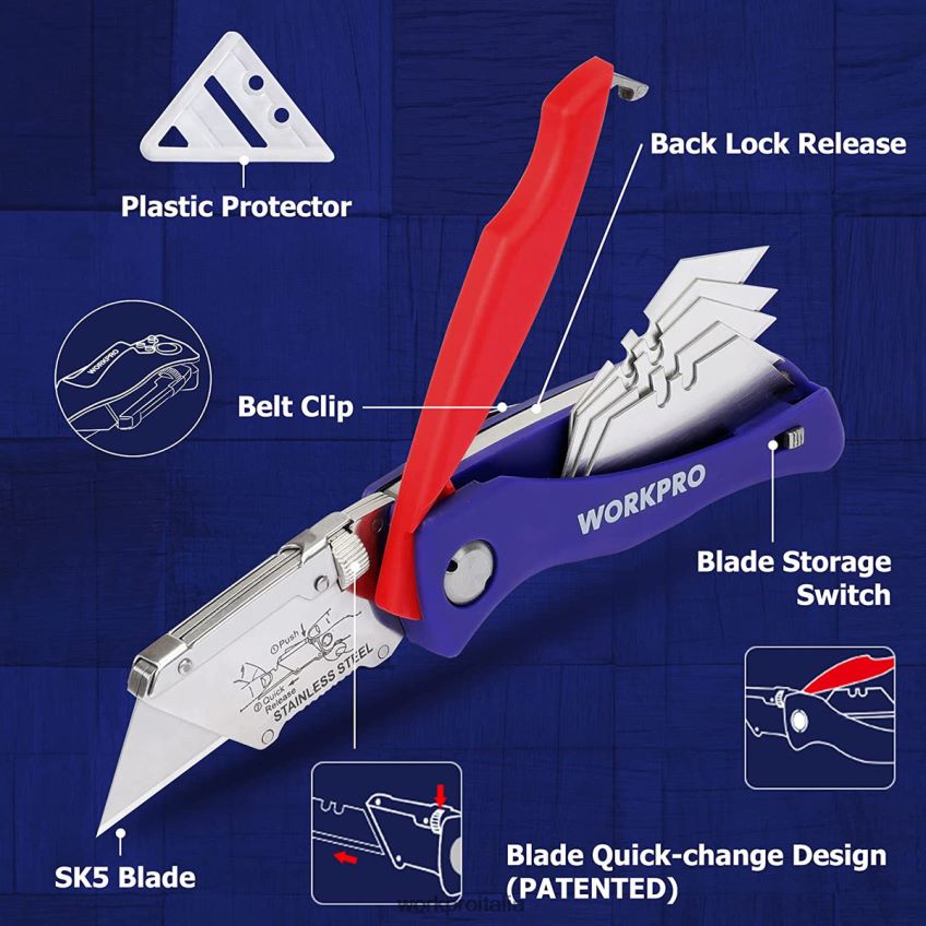 WORKPRO coltello multiuso pieghevole con taglierino a cambio rapido con bloccaggio posteriore e clip per cintura moderno B0600L46 attrezzo