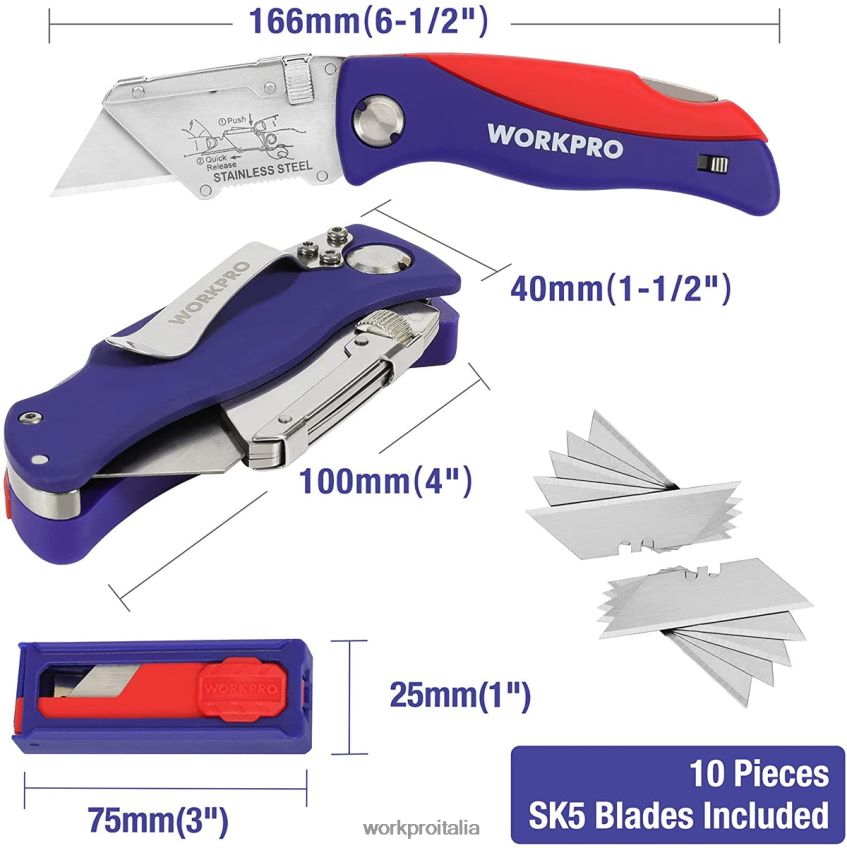 WORKPRO coltello multiuso pieghevole con taglierino a cambio rapido con bloccaggio posteriore e clip per cintura moderno B0600L46 attrezzo
