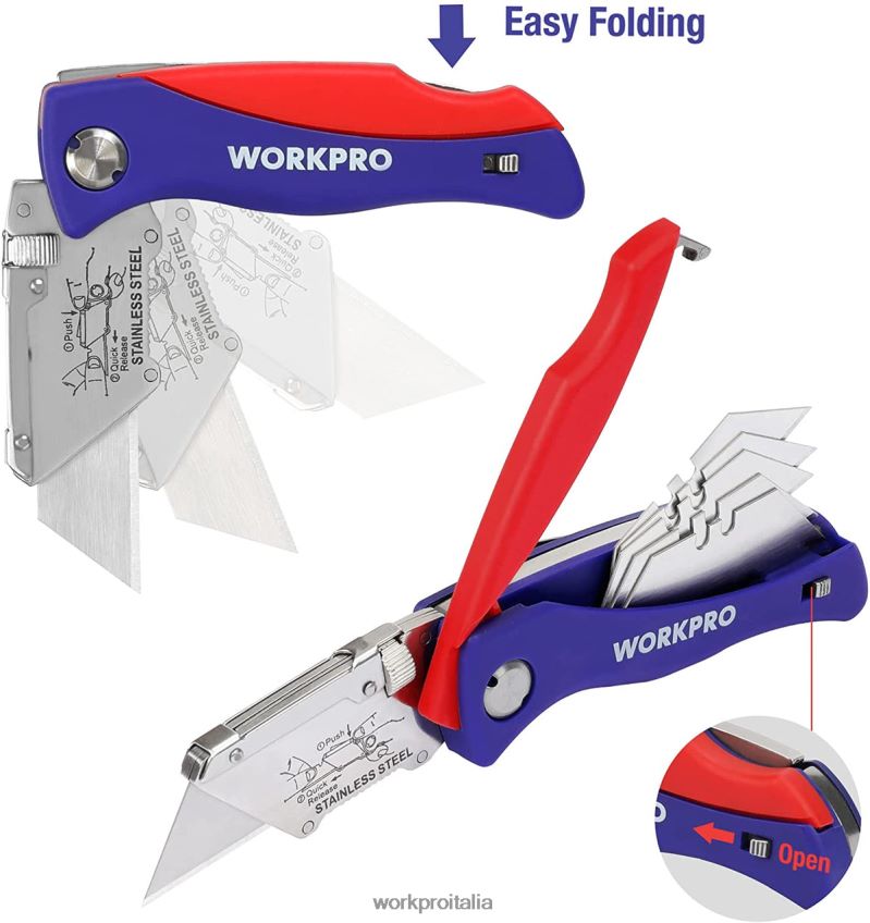 WORKPRO coltello multiuso pieghevole con taglierino a cambio rapido con bloccaggio posteriore e clip per cintura moderno B0600L46 attrezzo