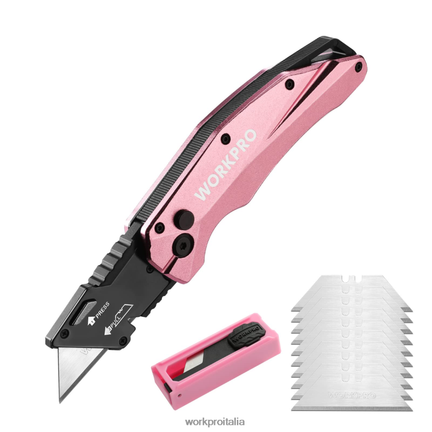 WORKPRO coltello multiuso pieghevole in alluminio, 10 lame extra incluse rosa B0600L54 attrezzo