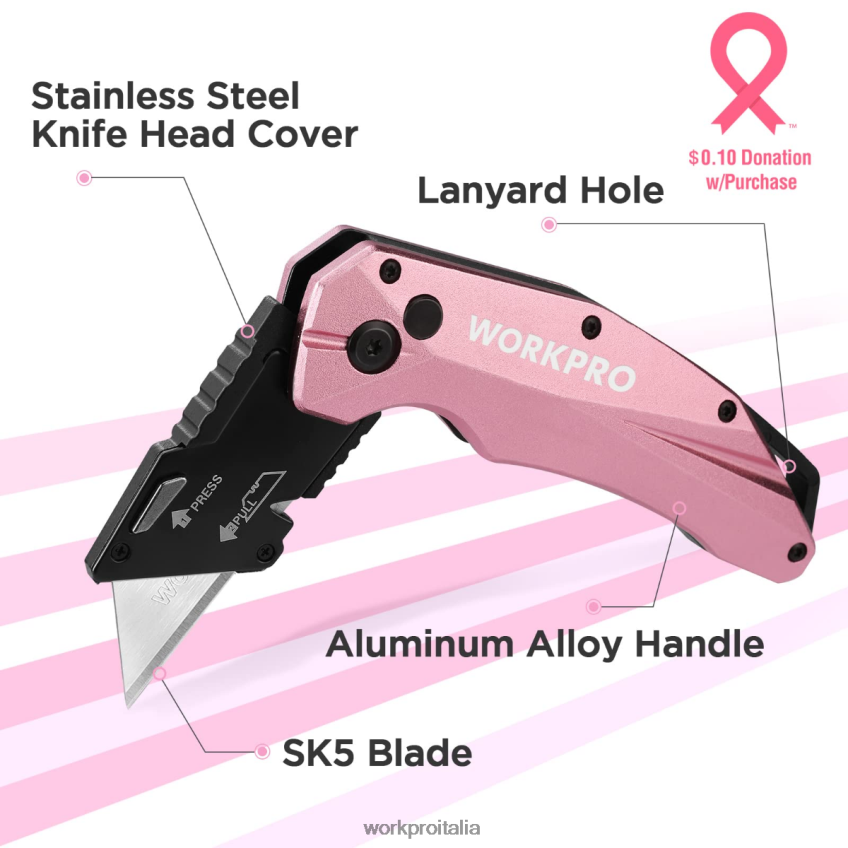 WORKPRO coltello multiuso pieghevole in alluminio, 10 lame extra incluse rosa B0600L54 attrezzo