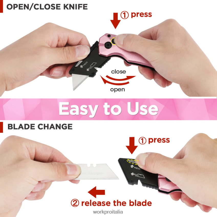 WORKPRO coltello multiuso pieghevole in alluminio, 10 lame extra incluse rosa B0600L54 attrezzo