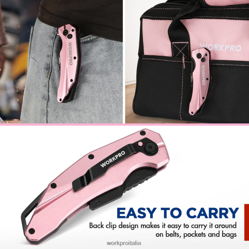 WORKPRO coltello multiuso pieghevole in alluminio, 10 lame extra incluse rosa B0600L54 attrezzo