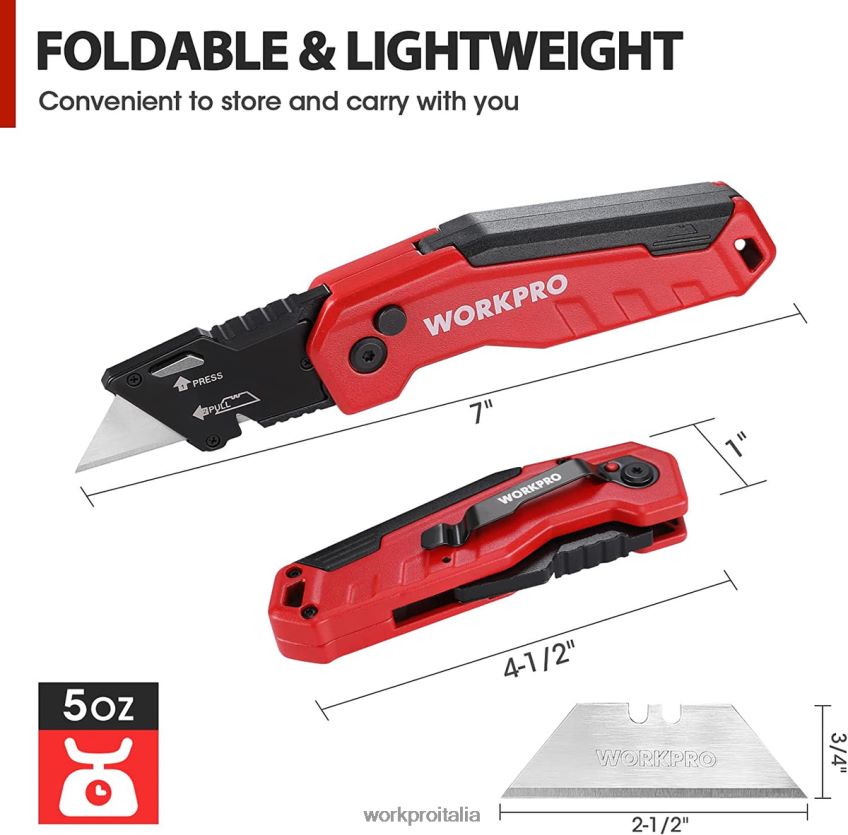 WORKPRO coltello multiuso pieghevole, scatola a cambio rapido, 13 lame extra incluse blu/rosso/rosa B0600L52 attrezzo