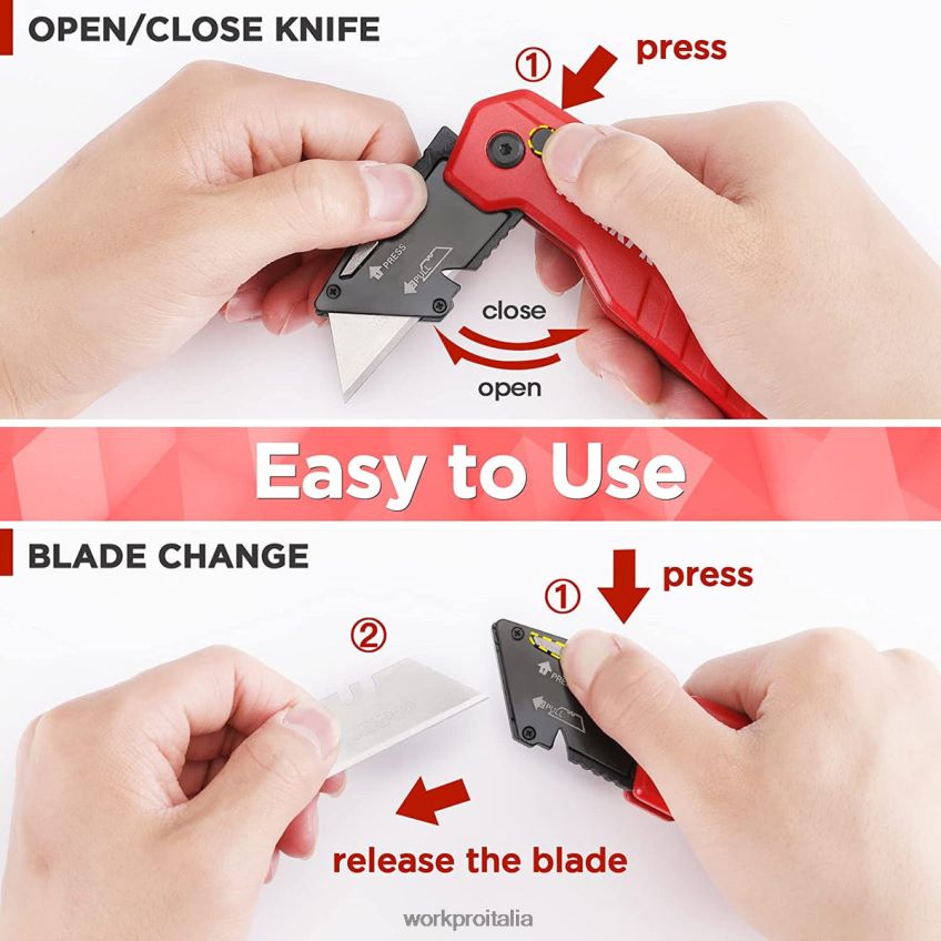WORKPRO coltello multiuso pieghevole, scatola a cambio rapido, 13 lame extra incluse blu/rosso/rosa B0600L52 attrezzo