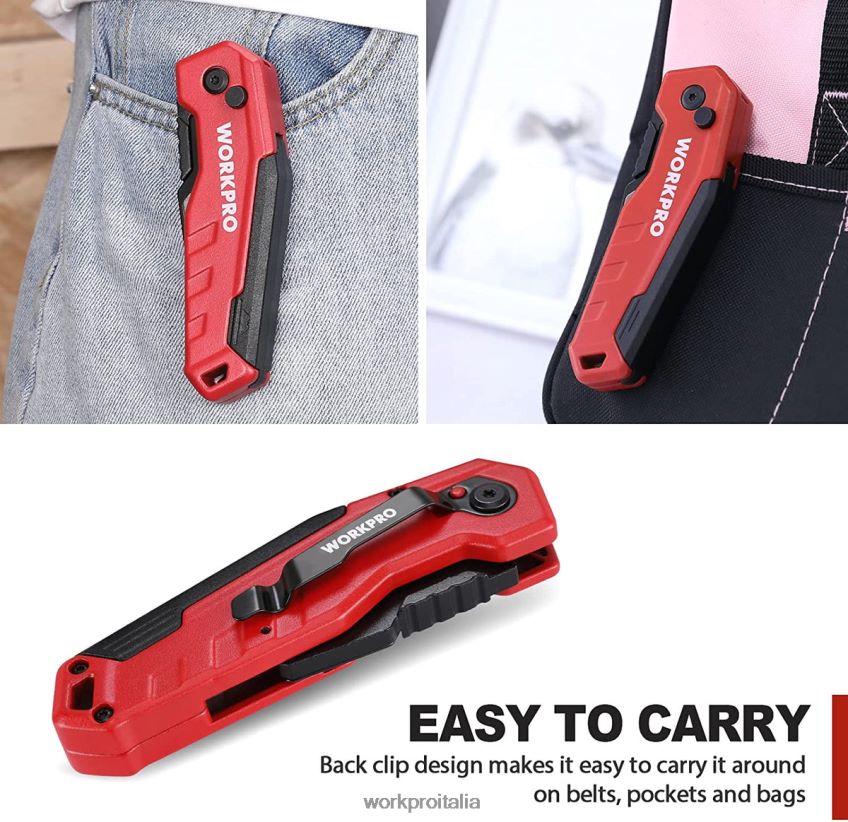 WORKPRO coltello multiuso pieghevole, scatola a cambio rapido, 13 lame extra incluse blu/rosso/rosa B0600L52 attrezzo