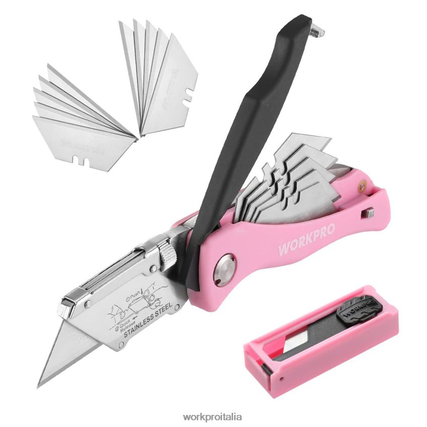 WORKPRO coltello multiuso pieghevole, taglierino a cambio rapido, coltello per rasoio rosa B0600L36 attrezzo