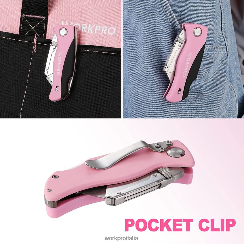 WORKPRO coltello multiuso pieghevole, taglierino a cambio rapido, coltello per rasoio rosa B0600L36 attrezzo