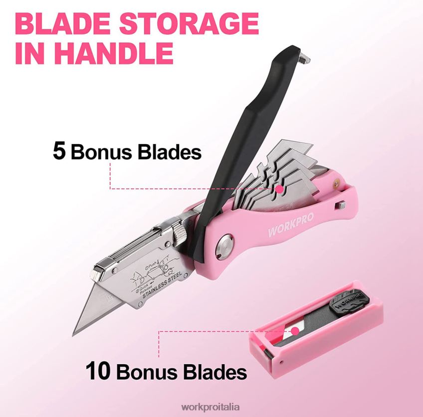 WORKPRO coltello multiuso pieghevole, taglierino a cambio rapido, coltello per rasoio rosa B0600L36 attrezzo