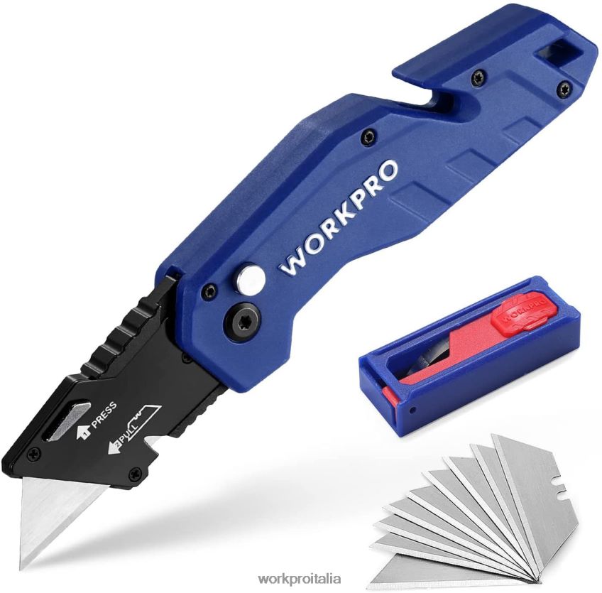 WORKPRO coltello multiuso pieghevole taglierino multiuso con manico in nylon leggero con lame extra da 10 pezzi rosso/blu/nero B0600L38 attrezzo