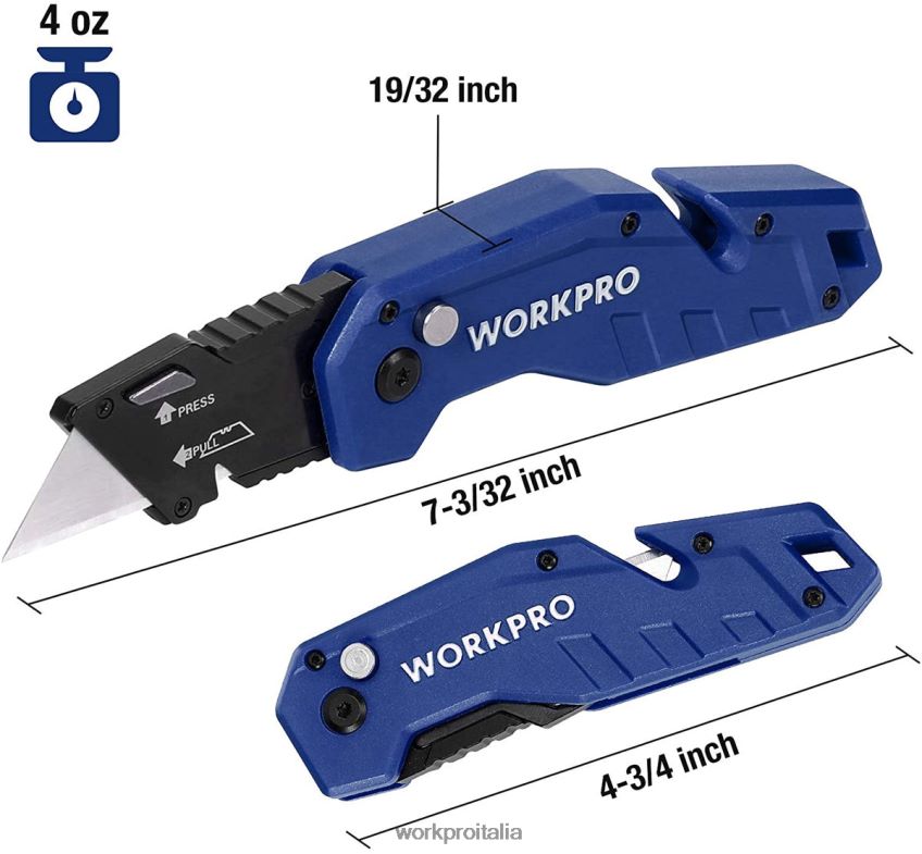 WORKPRO coltello multiuso pieghevole taglierino multiuso con manico in nylon leggero con lame extra da 10 pezzi rosso/blu/nero B0600L38 attrezzo