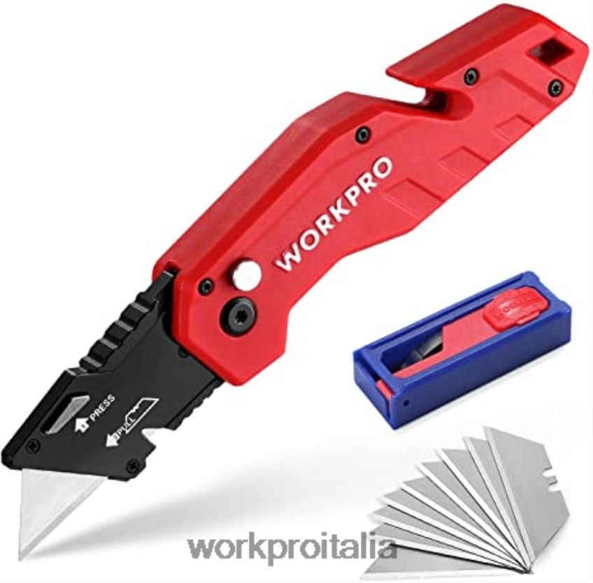WORKPRO coltello multiuso pieghevole taglierino multiuso con manico in nylon leggero con lame extra da 10 pezzi rosso/blu/nero B0600L38 attrezzo