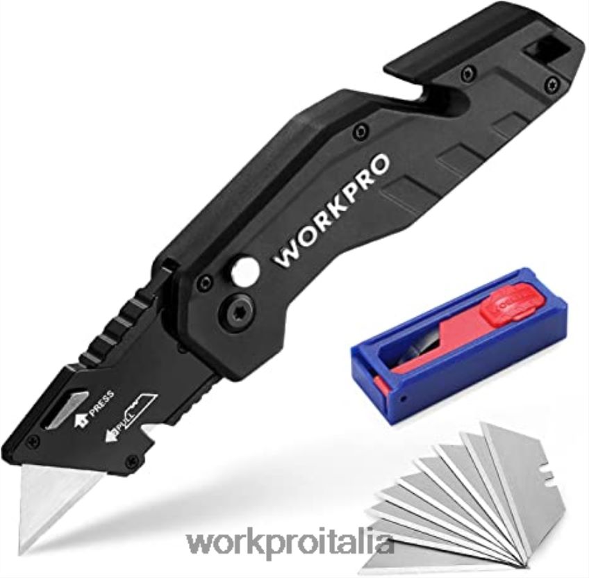 WORKPRO coltello multiuso pieghevole taglierino multiuso con manico in nylon leggero con lame extra da 10 pezzi rosso/blu/nero B0600L38 attrezzo