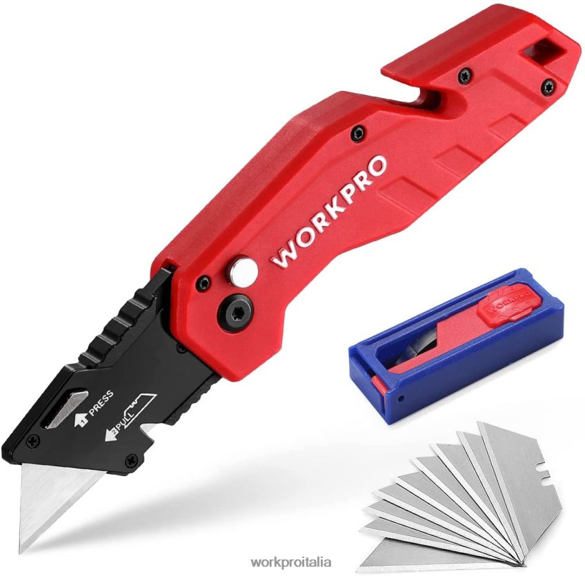 WORKPRO coltello multiuso pieghevole taglierino multiuso con manico in nylon leggero con lame extra da 10 pezzi rosso/blu/nero B0600L38 attrezzo