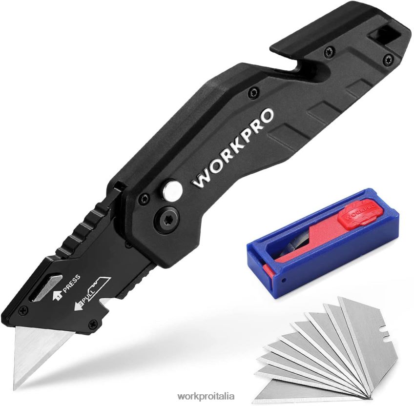 WORKPRO coltello multiuso pieghevole taglierino multiuso con manico in nylon leggero con lame extra da 10 pezzi rosso/blu/nero B0600L38 attrezzo