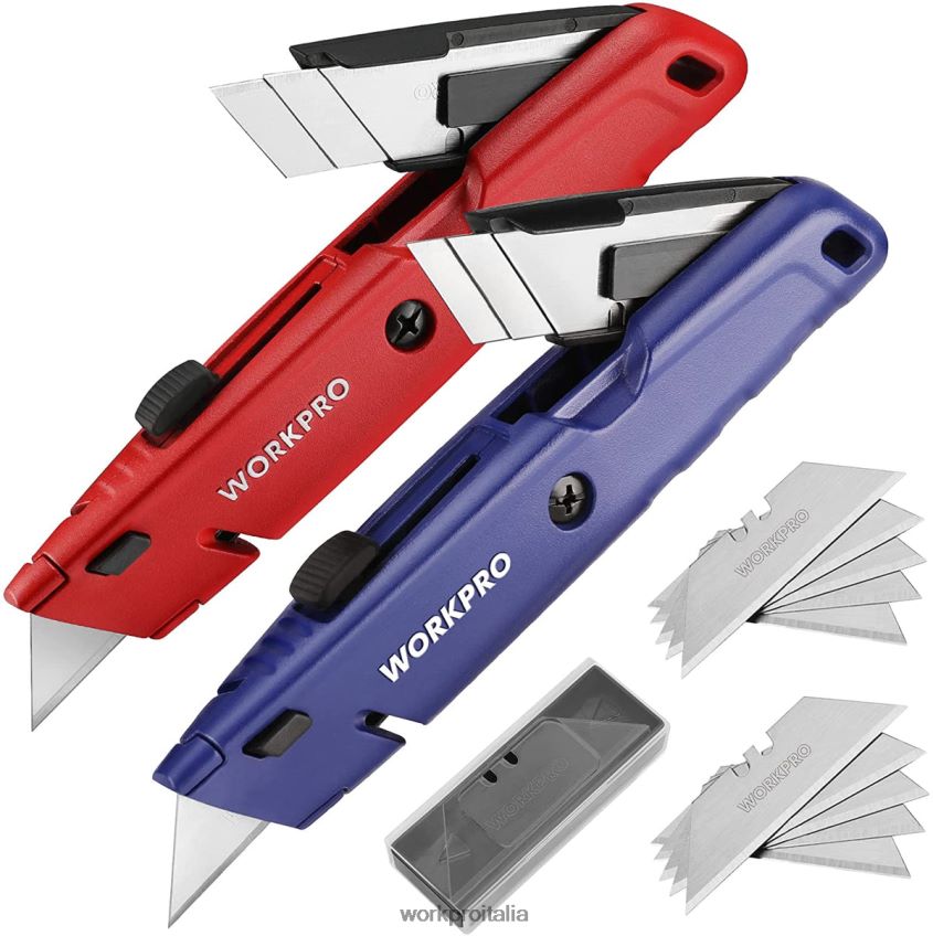 WORKPRO coltello multiuso retrattile con spazio extra per la lama, confezione da 2 taglierini a cambio rapido moderno B0600L56 attrezzo