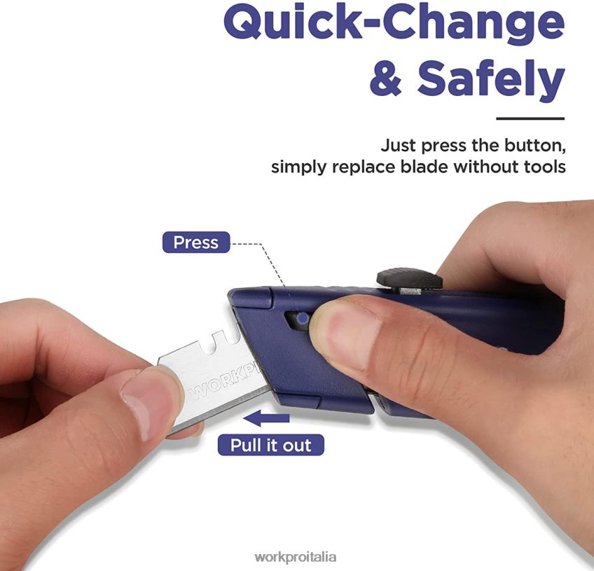 WORKPRO coltello multiuso retrattile con spazio extra per la lama, confezione da 2 taglierini a cambio rapido moderno B0600L56 attrezzo