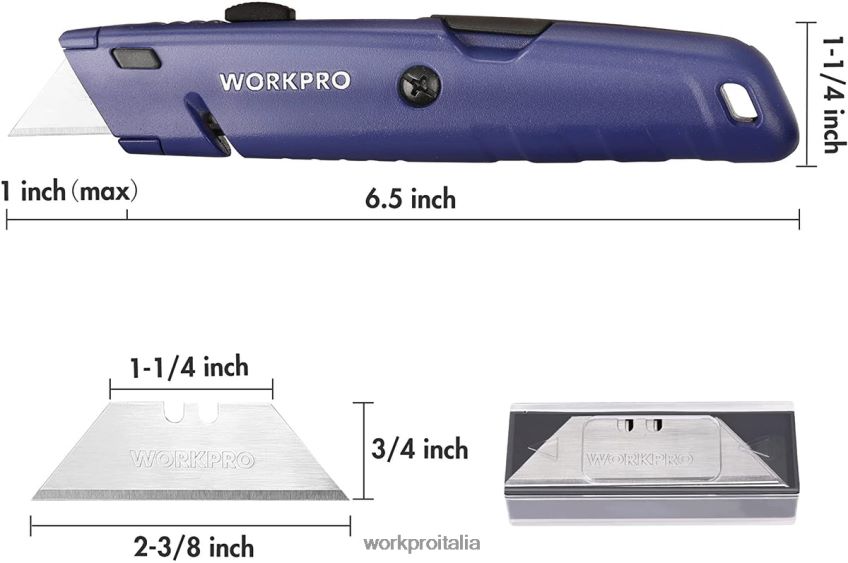 WORKPRO coltello multiuso retrattile con spazio extra per la lama, confezione da 2 taglierini a cambio rapido moderno B0600L56 attrezzo