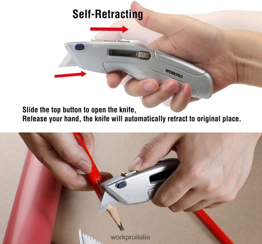 WORKPRO coltello multiuso retrattile e cassetta di sicurezza retrattile con 2 lame extra incluse moderno B0600L41 attrezzo