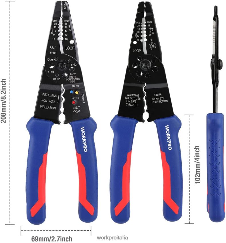 WORKPRO Spelafili da 8 pollici, tagliafili multiutensile per spelare, tagliare e crimpare utile B0600L158 attrezzo