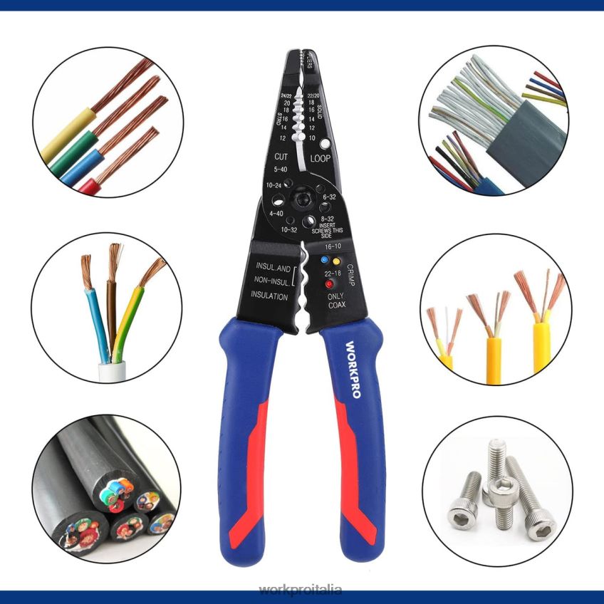 WORKPRO Spelafili da 8 pollici, tagliafili multiutensile per spelare, tagliare e crimpare utile B0600L158 attrezzo