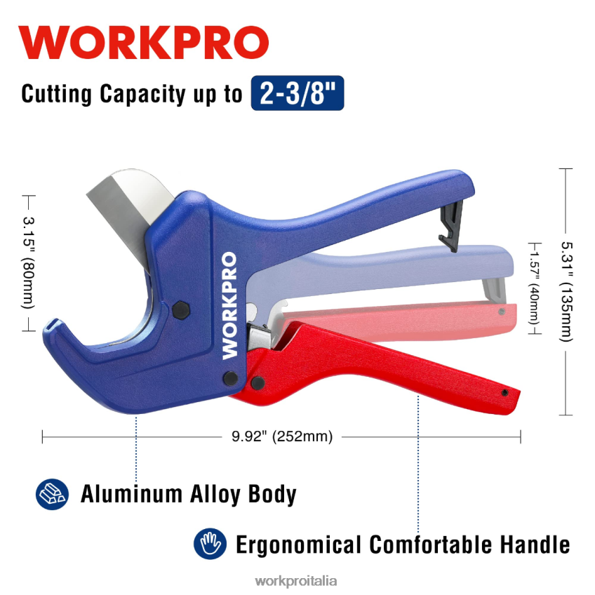 WORKPRO Strumento tagliatubi a cricchetto in PVC utile B0600L155 attrezzo
