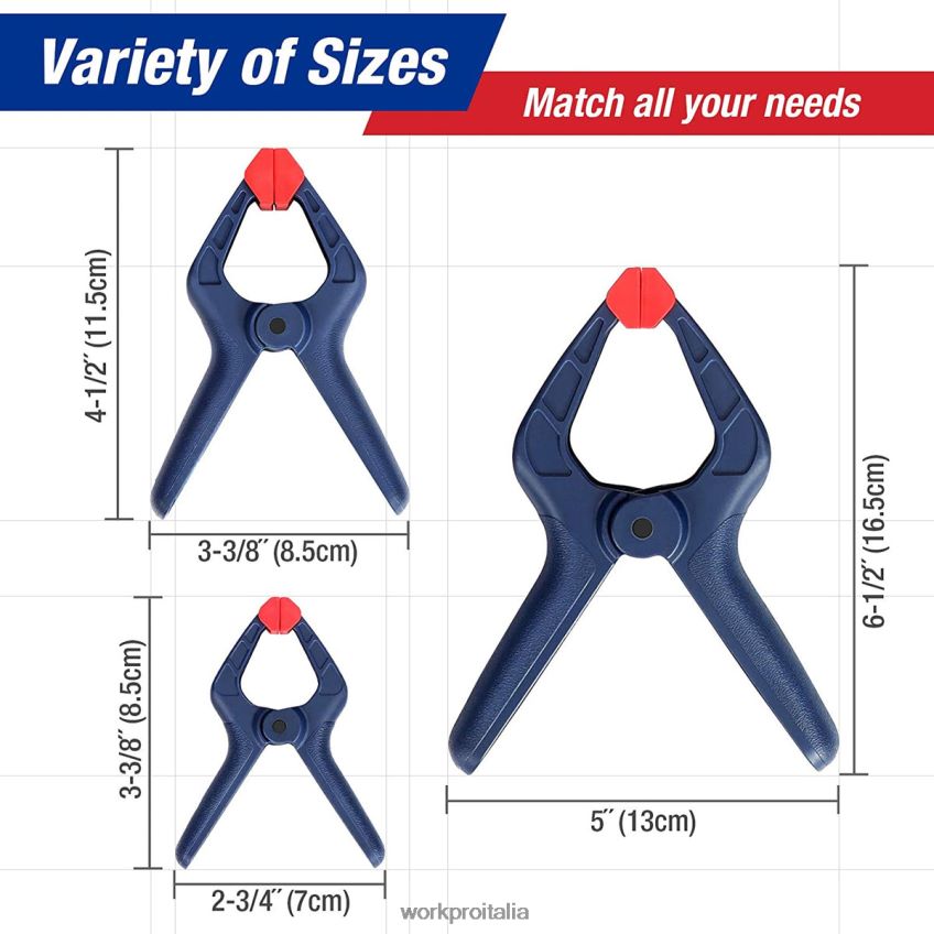 WORKPRO Set di morsetti a molla in nylon da 16 pezzi per studi fotografici di lavorazione del legno e lavori fai da te blu B0600L119 attrezzo