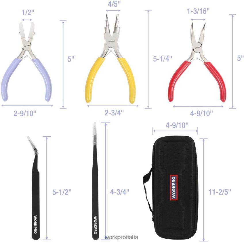 WORKPRO Pinze per gioielli da 5 pezzi, gli strumenti per gioielli includono pinze per anelli di filo 6 in 1, pinze a becchi in nylon, pinze a becchi piegati, pinzette appuntite, pinzette curve utile B