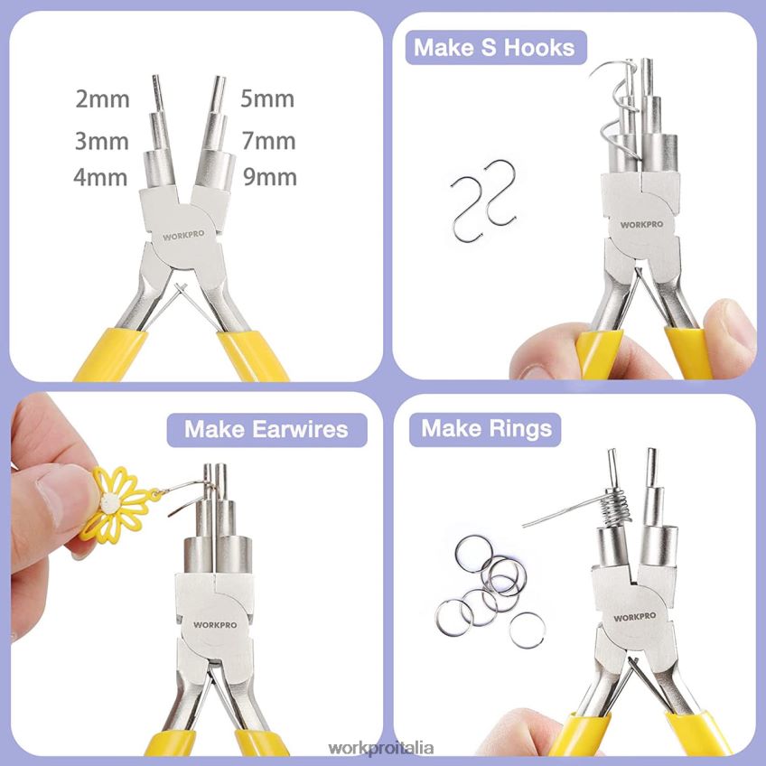 WORKPRO Pinze per gioielli da 5 pezzi, gli strumenti per gioielli includono pinze per anelli di filo 6 in 1, pinze a becchi in nylon, pinze a becchi piegati, pinzette appuntite, pinzette curve utile B