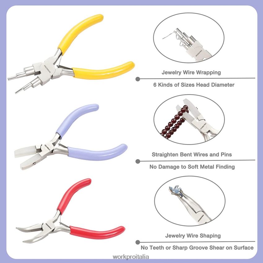 WORKPRO Pinze per gioielli da 5 pezzi, gli strumenti per gioielli includono pinze per anelli di filo 6 in 1, pinze a becchi in nylon, pinze a becchi piegati, pinzette appuntite, pinzette curve utile B