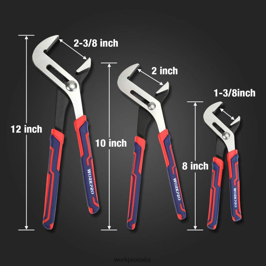 WORKPRO Set di 3 pinze multiuso regolabili per giunti scanalati nuovo B0600L68 attrezzo