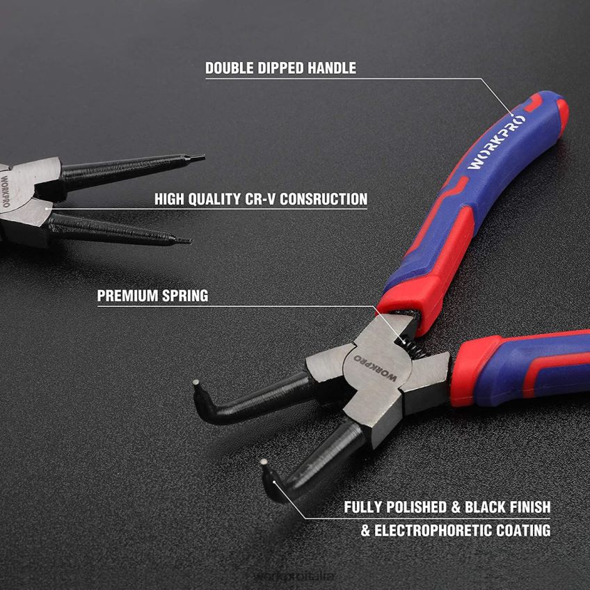 WORKPRO Set di 4 pinze per anelli elastici con custodia utile B0600L67 attrezzo