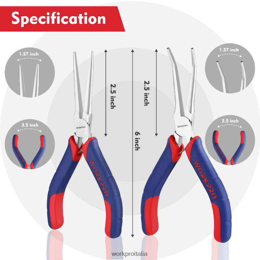 WORKPRO Set di mini pinze a becchi mezzotondi da 2 pezzi, pinze a becchi lunghi, pinze a becchi piegati moderno B0600L73 attrezzo