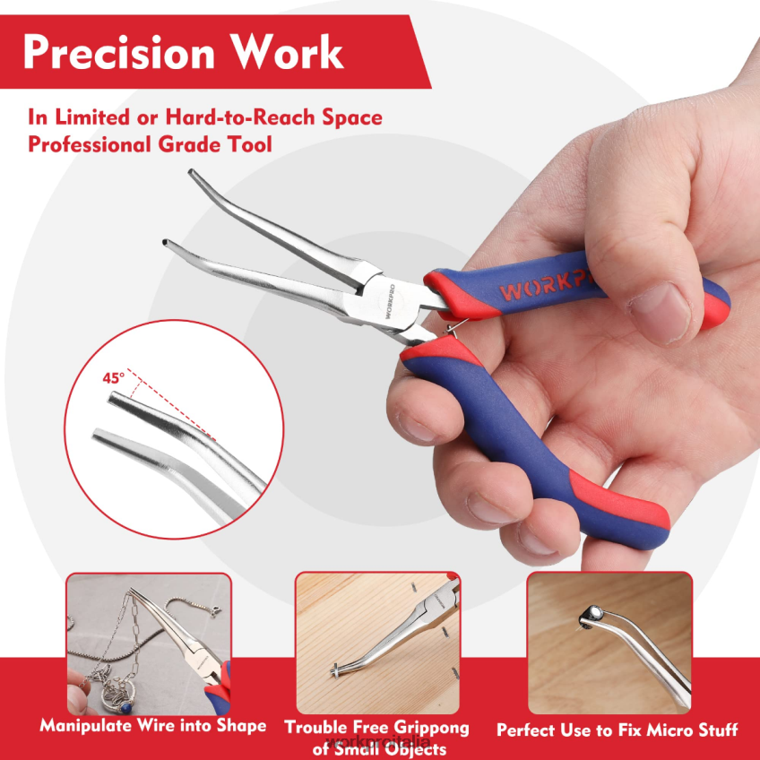 WORKPRO Set di mini pinze a becchi mezzotondi da 2 pezzi, pinze a becchi lunghi, pinze a becchi piegati moderno B0600L73 attrezzo