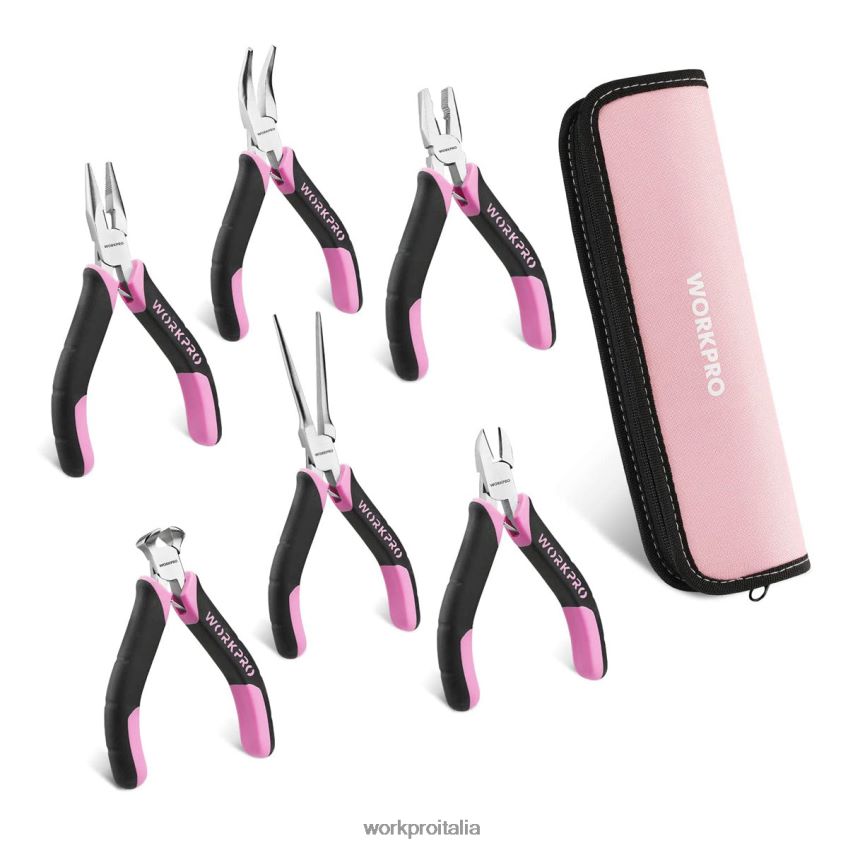 WORKPRO Set mini pinze da 6 pezzi con custodia rosa B0600L65 attrezzo