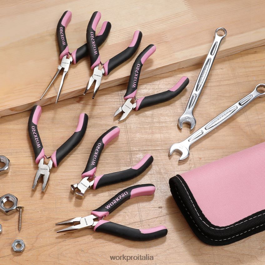 WORKPRO Set mini pinze da 6 pezzi con custodia rosa B0600L65 attrezzo