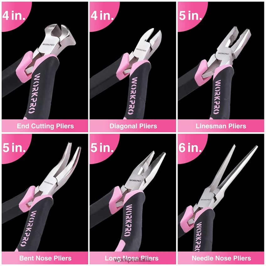 WORKPRO Set mini pinze da 6 pezzi con custodia rosa B0600L65 attrezzo