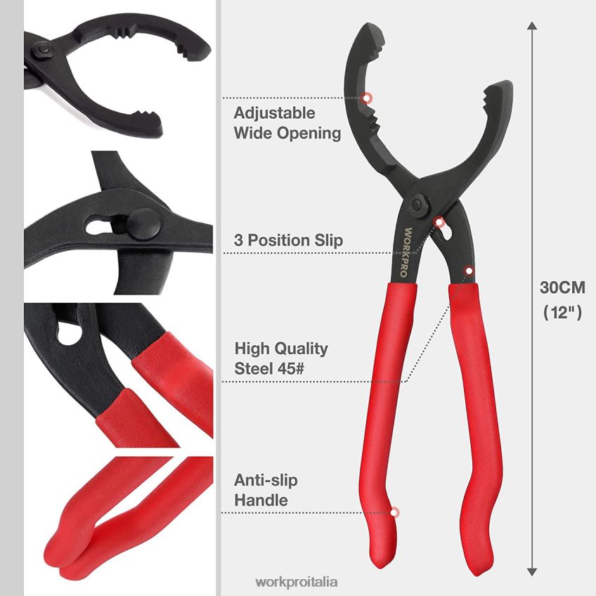 WORKPRO pinza per filtri olio regolabile ideale per raccordi per tubi filtri motore utile B0600L69 attrezzo
