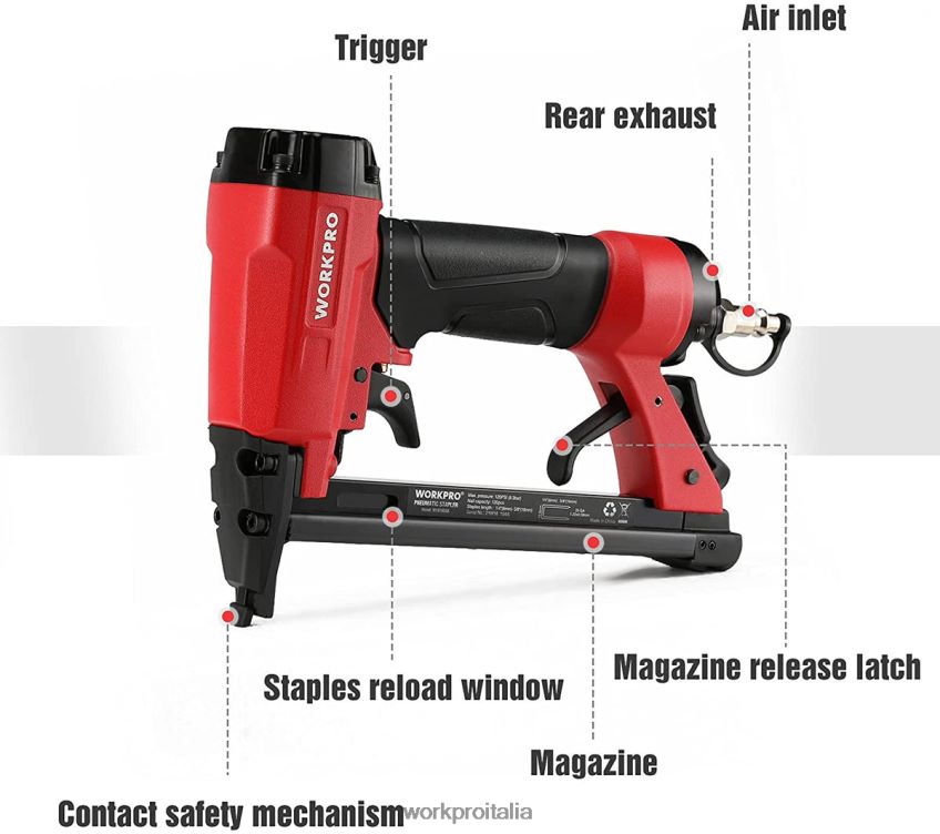 WORKPRO Graffatrice pneumatica calibro 20 per carpenteria, lavorazione del legno e progetti fai da te utile B0600L61 attrezzo
