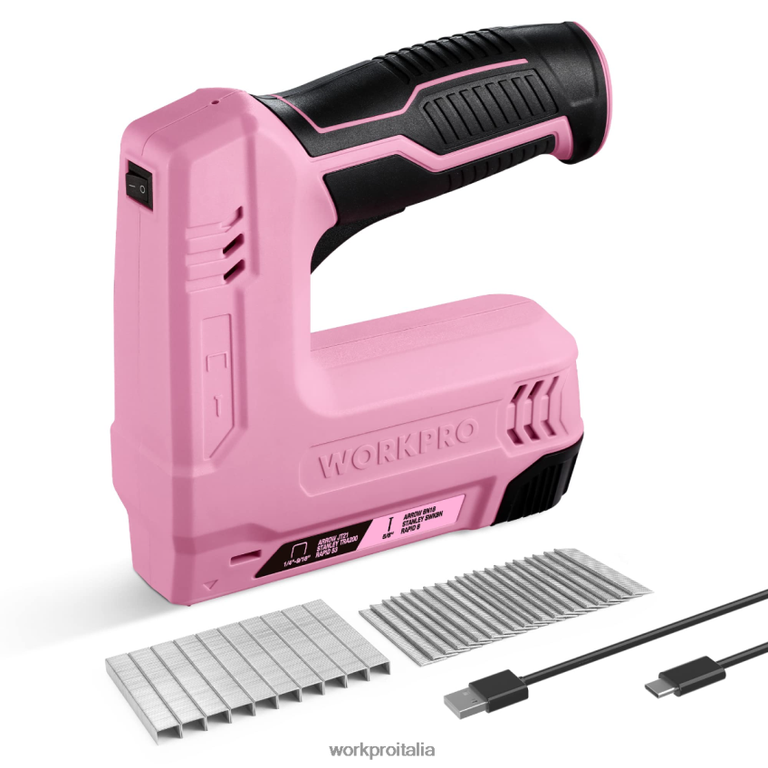 WORKPRO Pistola sparachiodi e pinzatrice elettrica senza fili 2 in 1 alimentata a batteria da 3,6 V 2,0 Ah rosa/grigio B0600L265 attrezzo