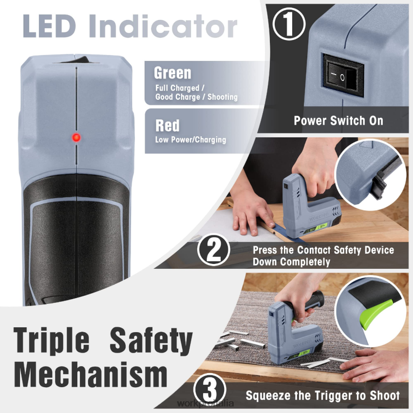 WORKPRO Pistola sparachiodi e pinzatrice elettrica senza fili 2 in 1 alimentata a batteria da 3,6 V 2,0 Ah rosa/grigio B0600L265 attrezzo